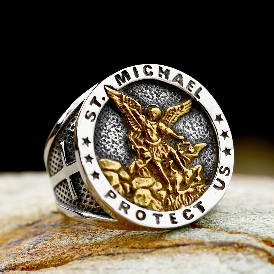 St Michael Stainless Steel Ring