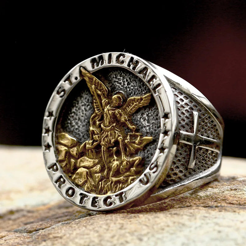 St Michael Stainless Steel Ring