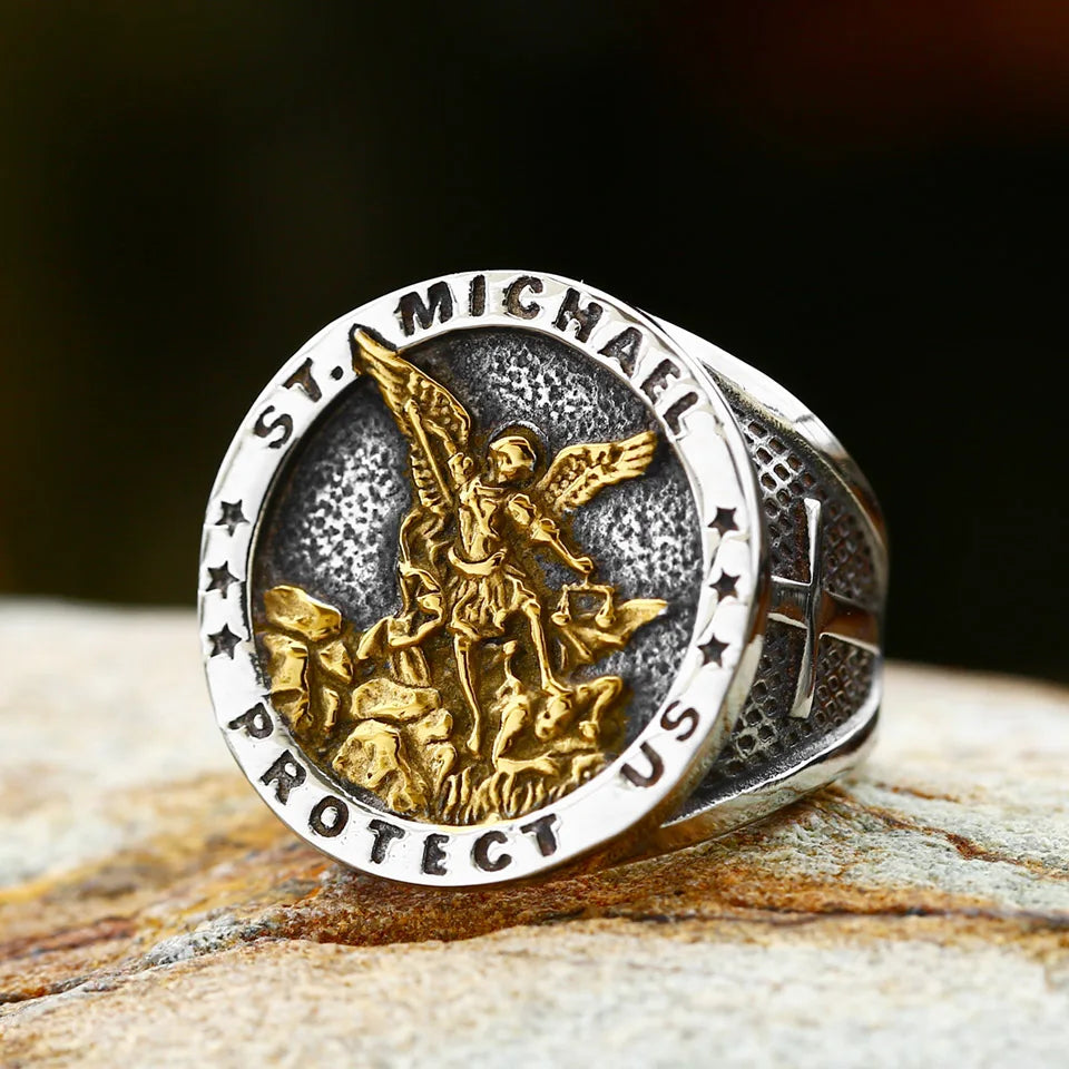 St Michael Stainless Steel Ring