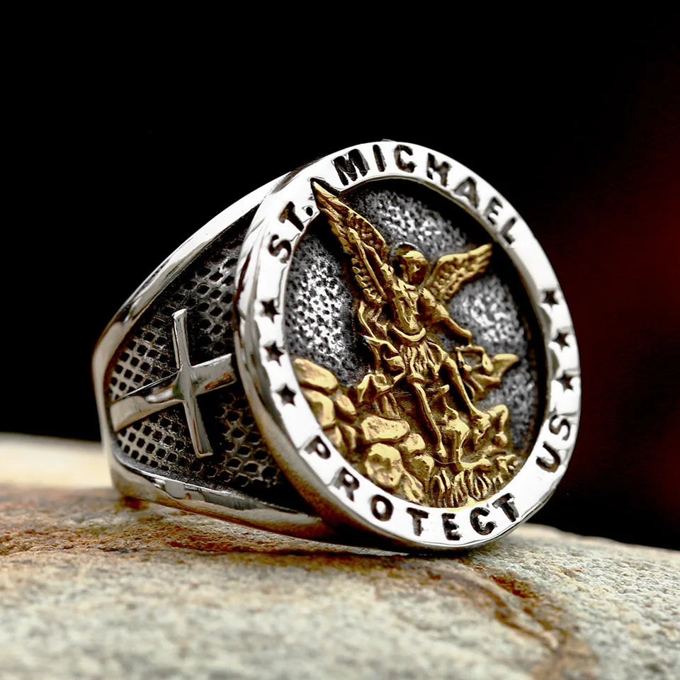 St Michael Stainless Steel Ring