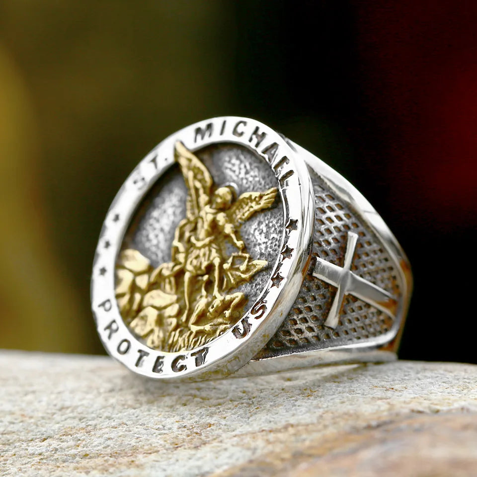 St Michael Stainless Steel Ring